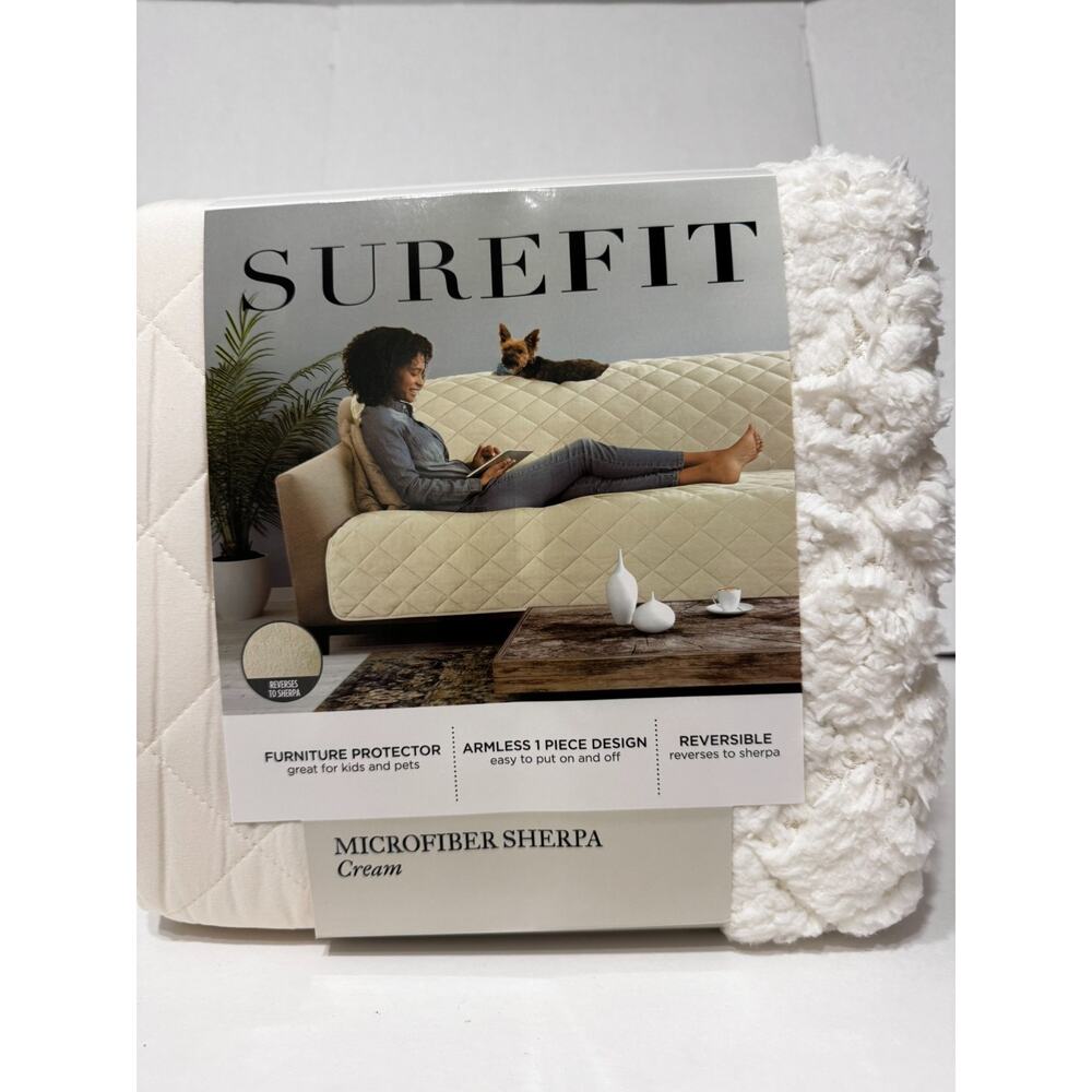 Surefit Sofa Cover in Cream Microfiber Sherpa Reversible NEW 70x75